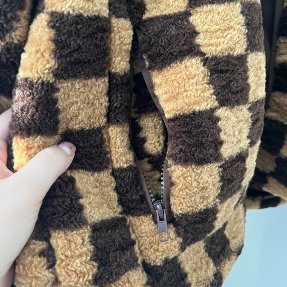 Brown and Black Checkered Fleece Jacket - Picture 3 of 6